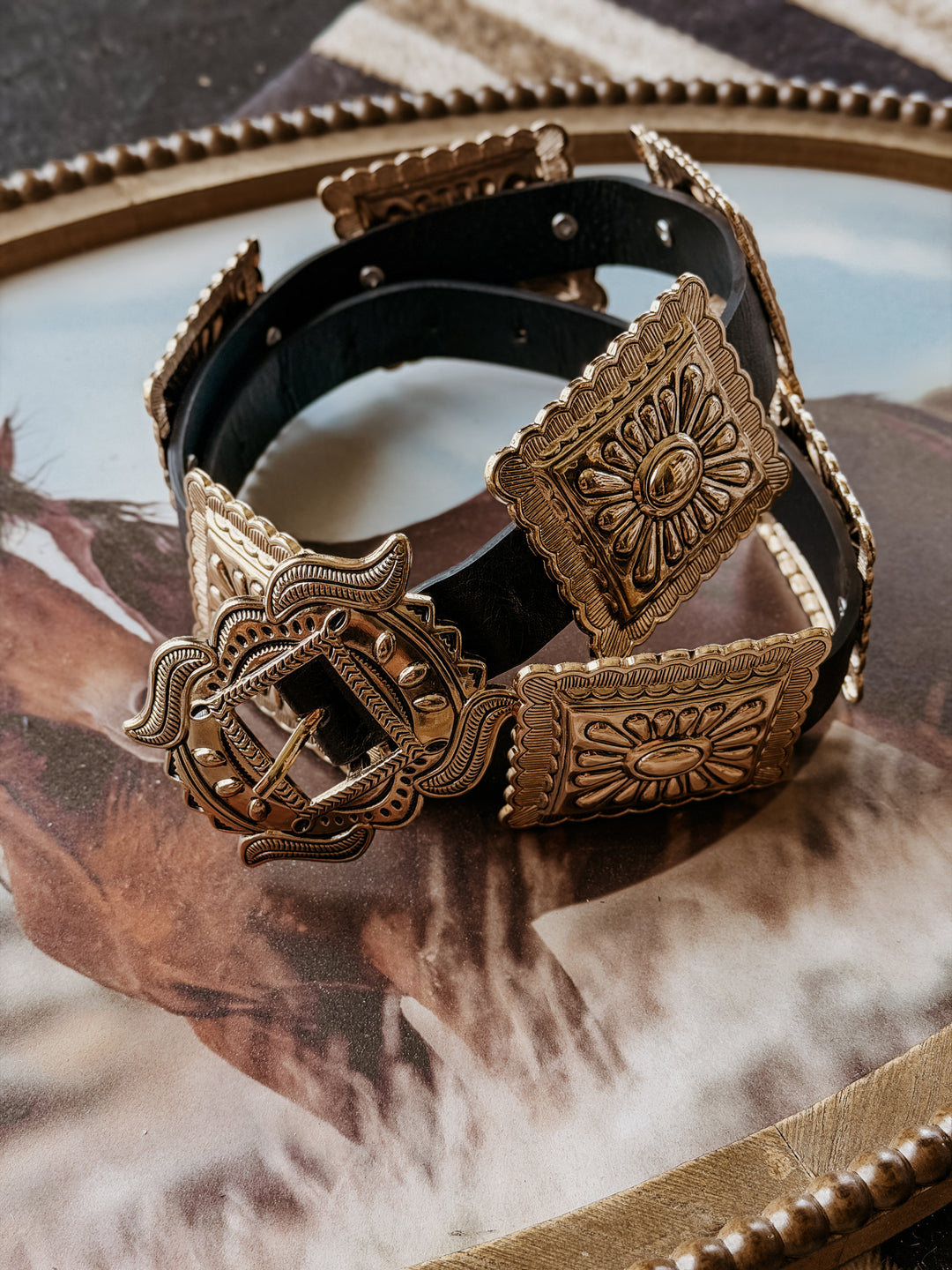 Black Rectangle Concho Link Belt