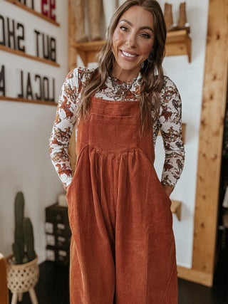 The Corduroy Wide Leg Overall (Rust)