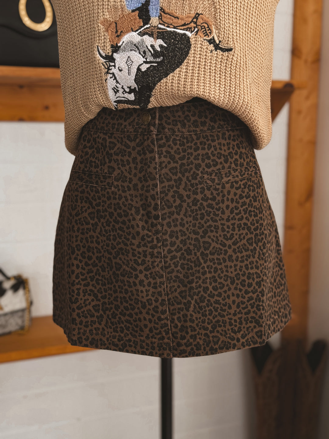 Dark Brown Leopard Print Cotton Miniskirt