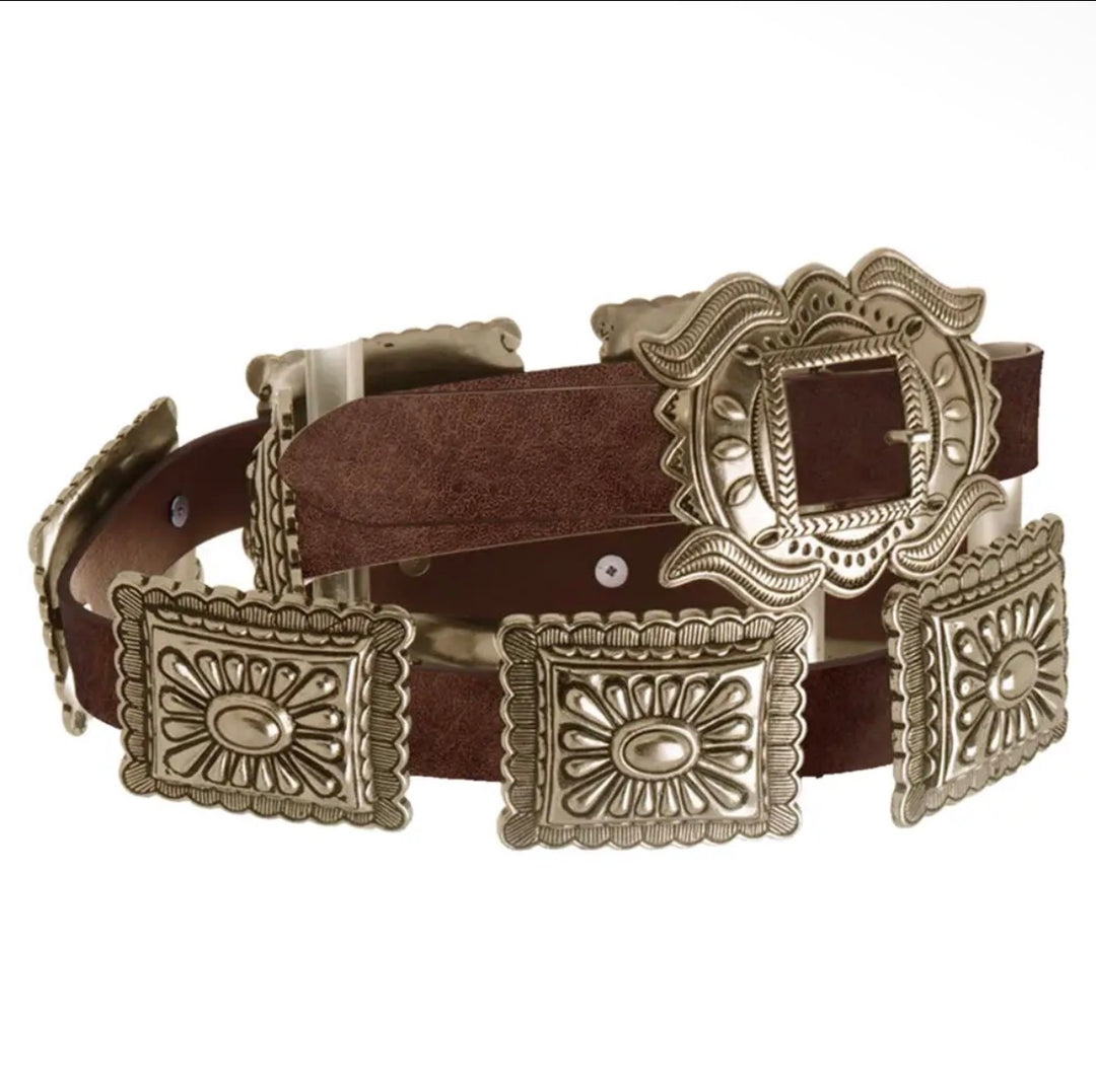 Brown Rectangle Concho Link Belt