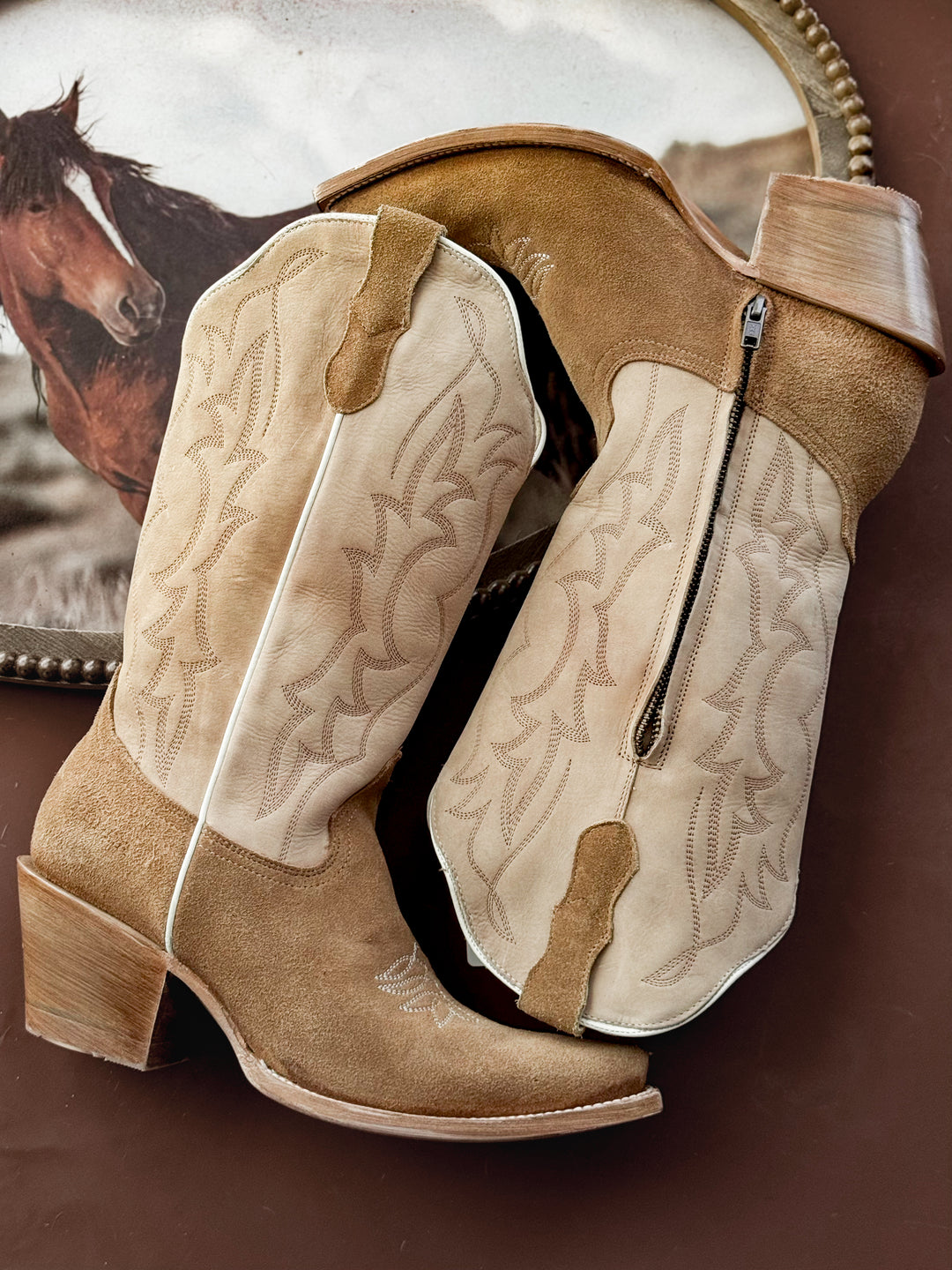 Roper Suede Vamp Boots - tan