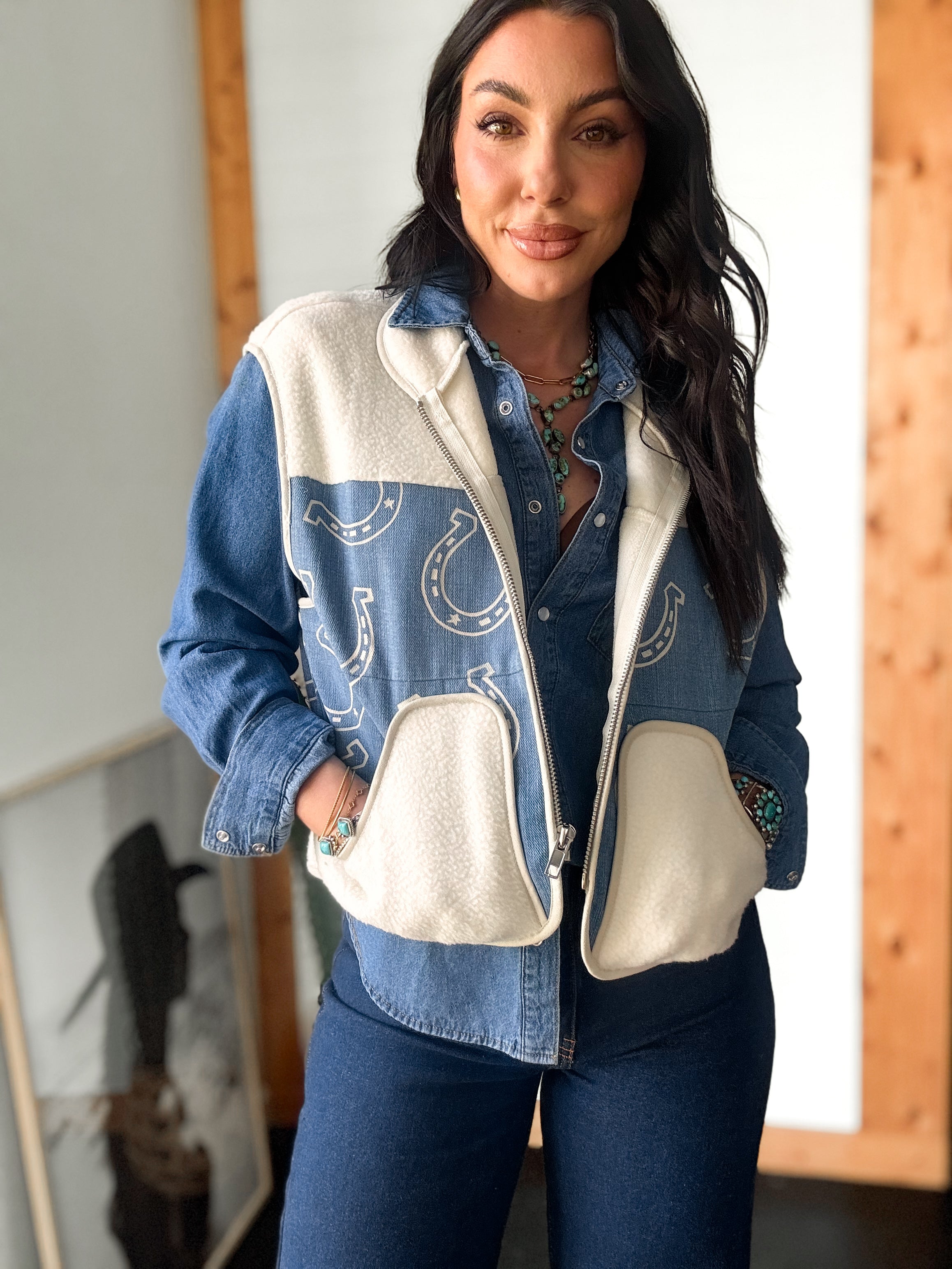 Western Horseshoe Denim Sherpa Vest – The Wild J