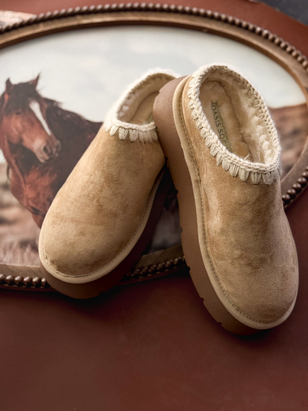 Brandi Khaki Platform Shearling Slip-On