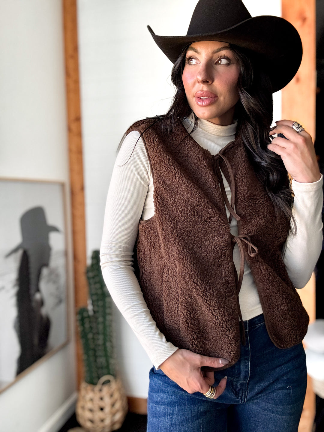 Dark Brown Fleece Tie-Front Vest