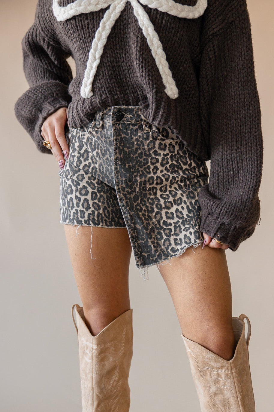 Leopard High Rise Denim Skort