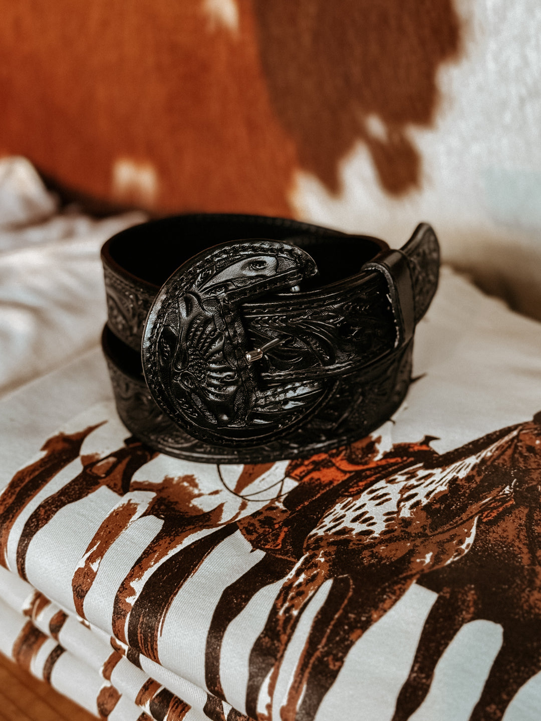 The Beverly Tooled Belt (Black)