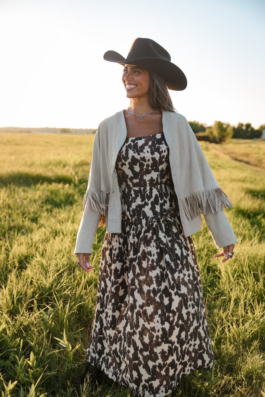 Cow Print Drop Waist Midi Dress PRE ORDER 8/31