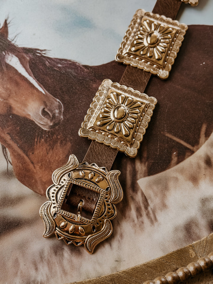 Brown Rectangle Concho Link Belt