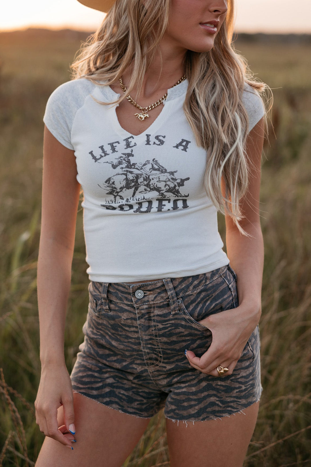 Tiger Print Denim Shorts