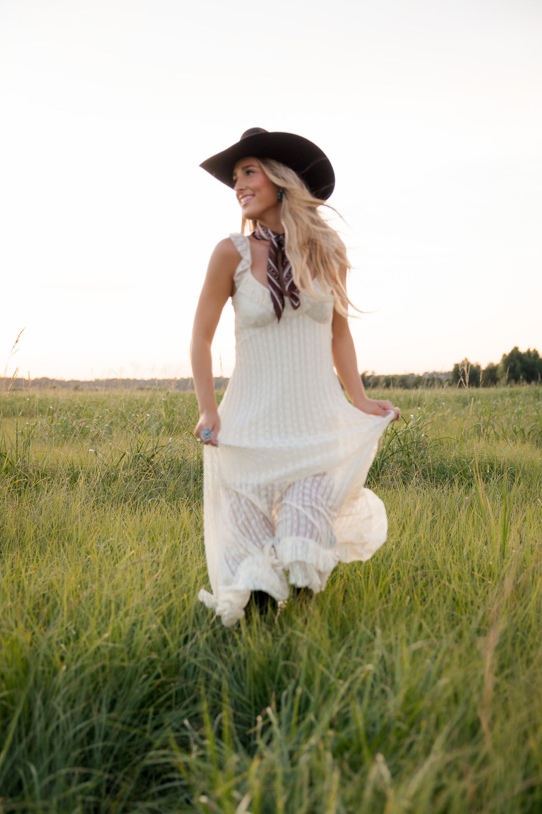 Ivory Lace Ruffle Maxi Dress