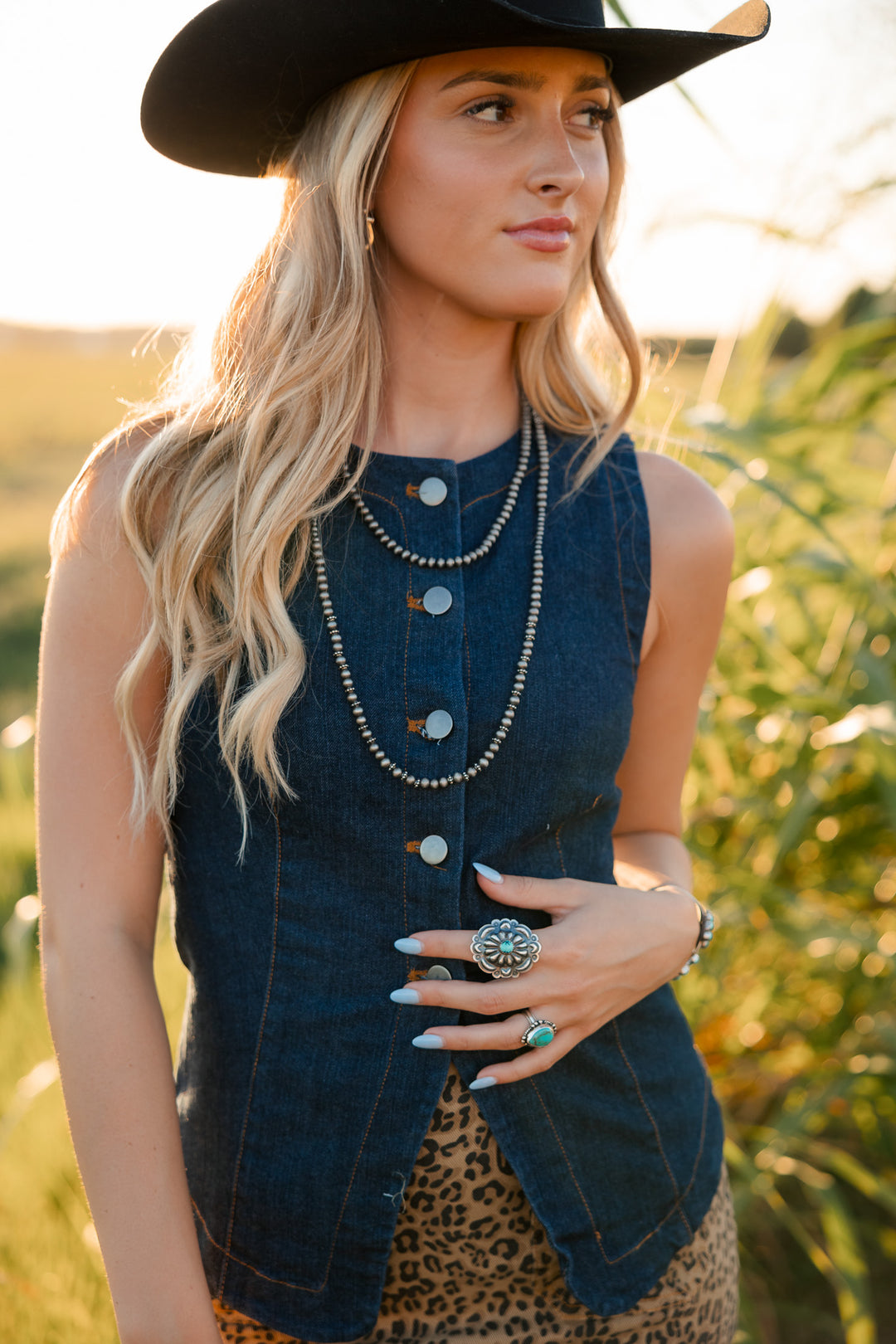 Dark Wash Split Hem Button Front Denim Vest