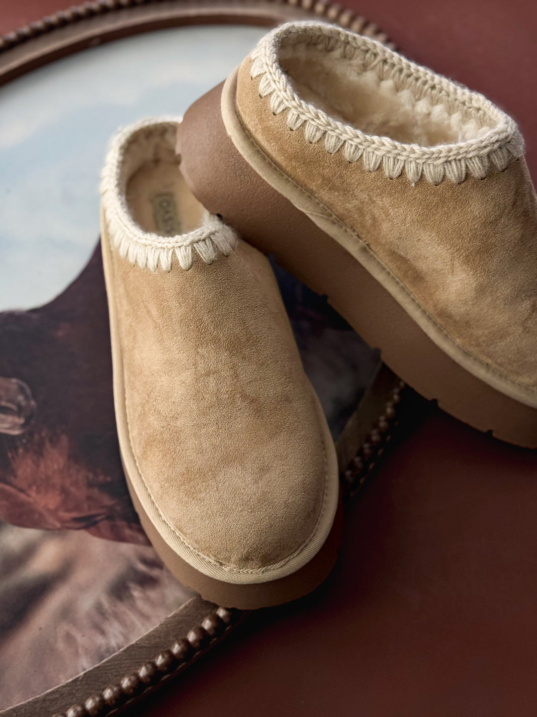 Brandi Khaki Platform Shearling Slip-On