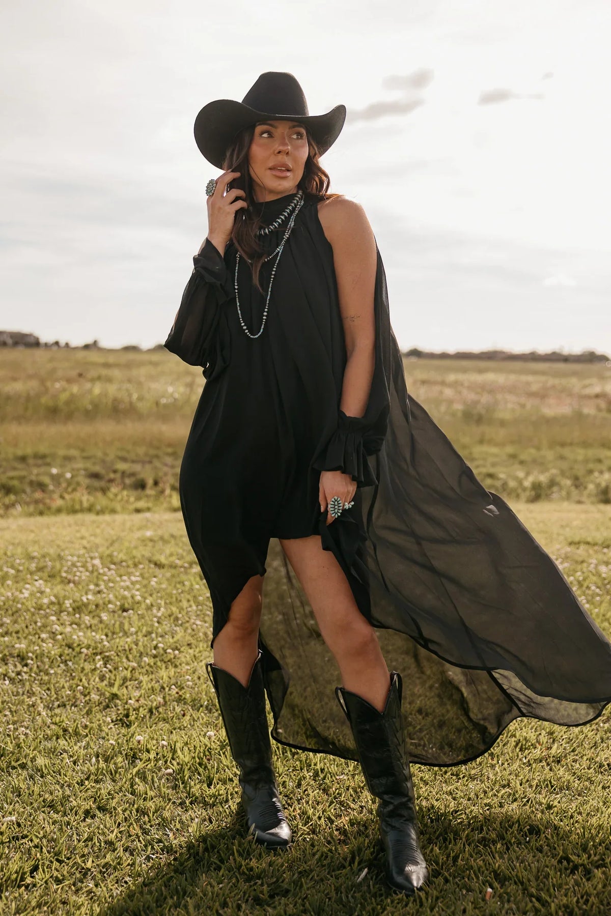 Black Halter Neck High Low Dress
