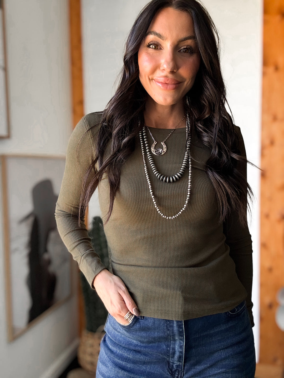 Long Sleeve Thermal Crew Neck - Olive