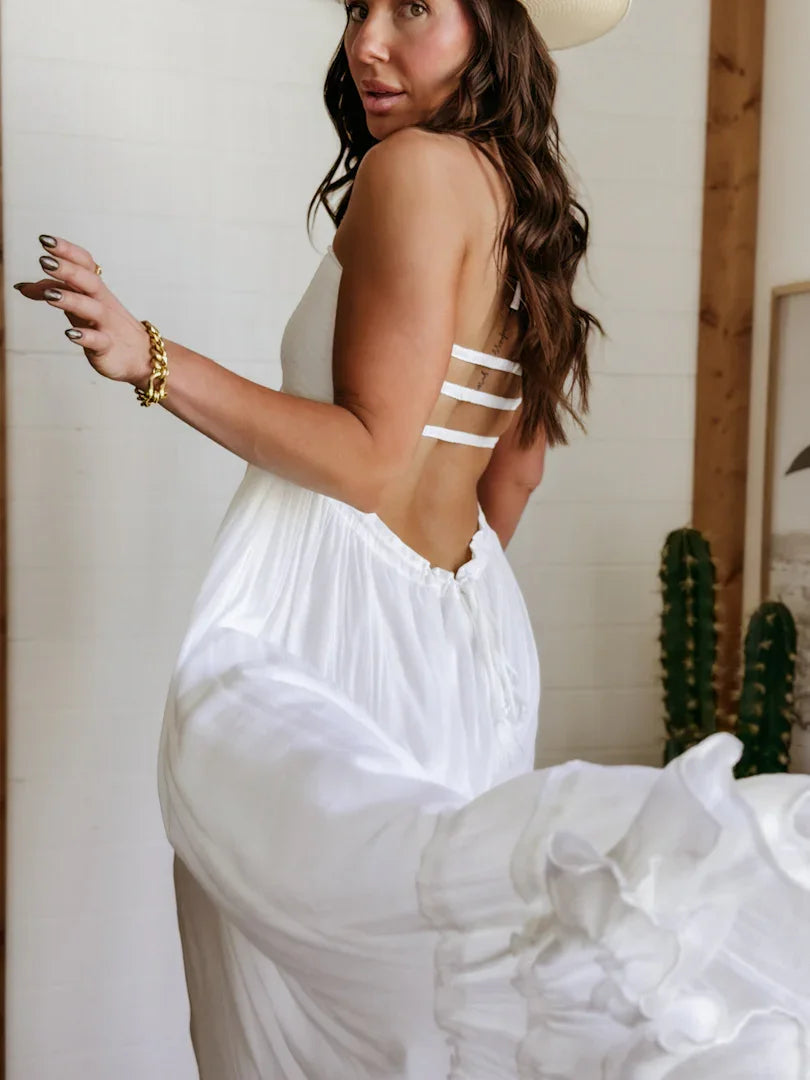 Ivory Smocked Halter Maxi Dress