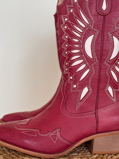 Western Sun Cutout Boots (Dusted Ruby)