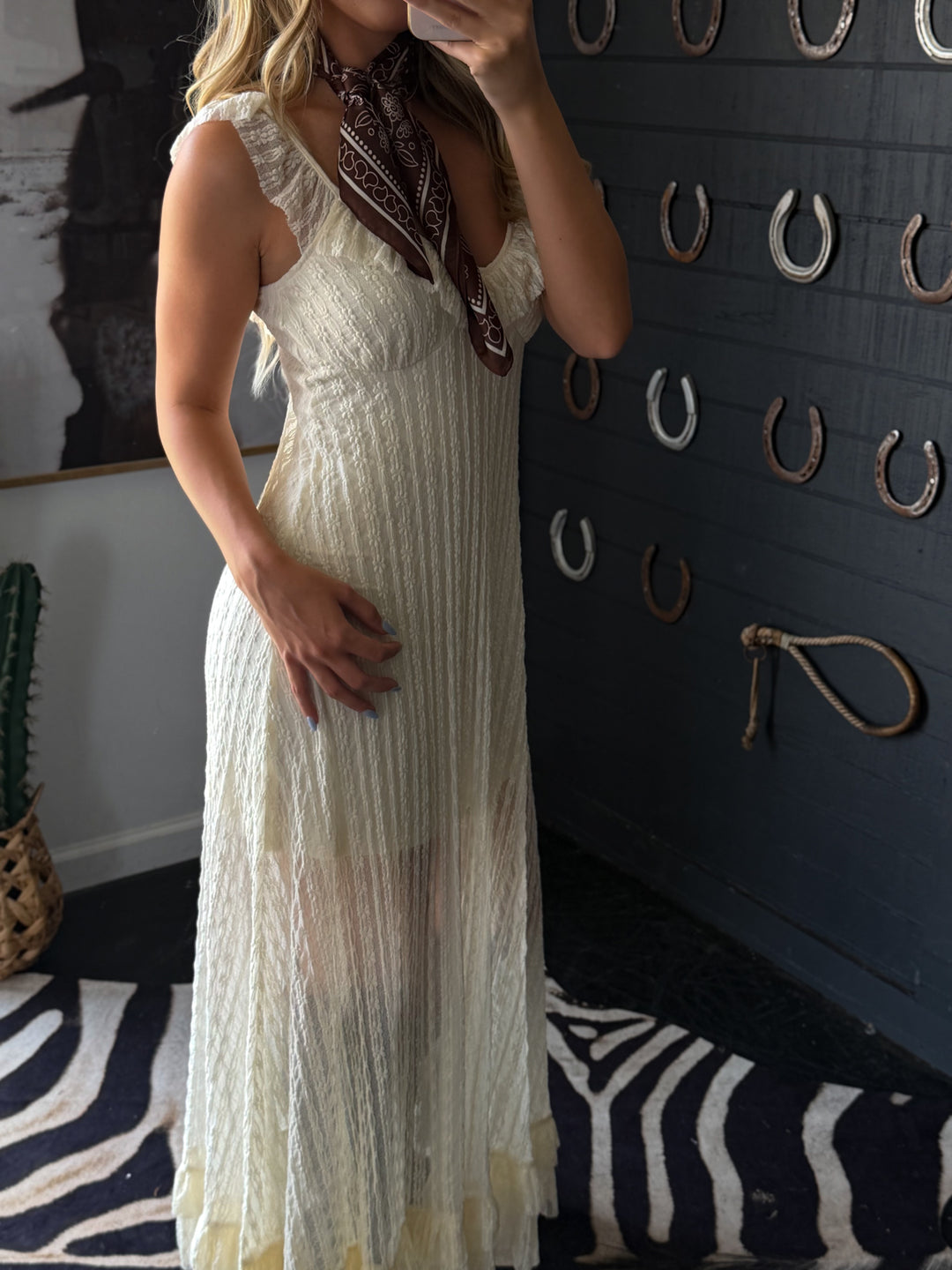 Ivory Lace Ruffle Maxi Dress