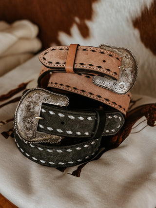 The Buck Stitched Leather Belt (BLK)