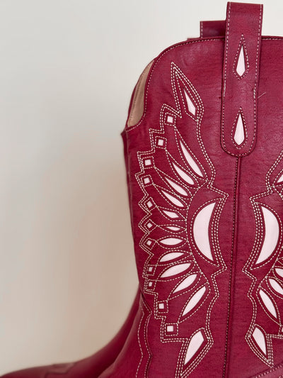 Western Sun Cutout Boots (Dusted Ruby)