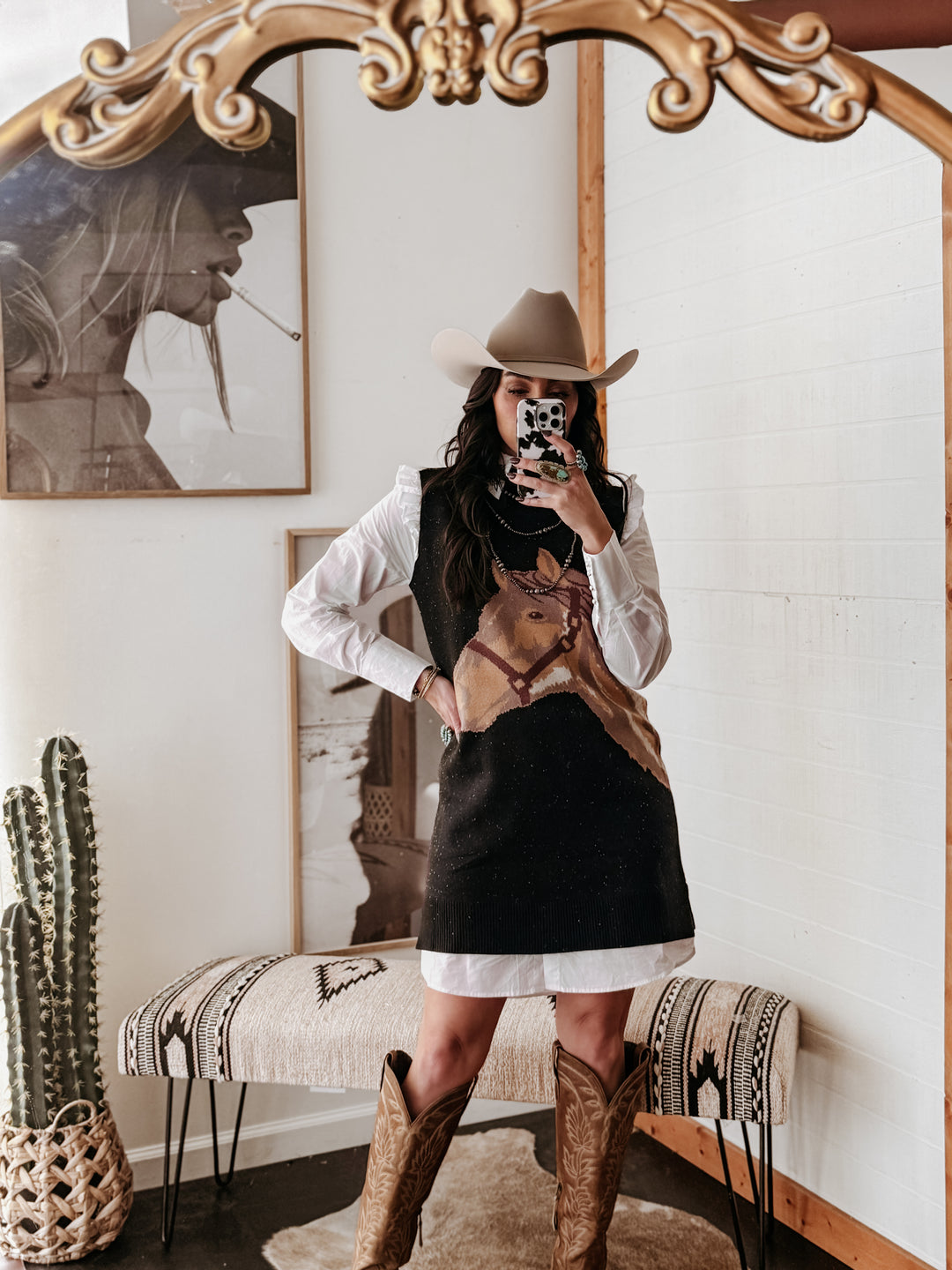 Horse Knit Sweater Dress | One-Piece Outfit | Black