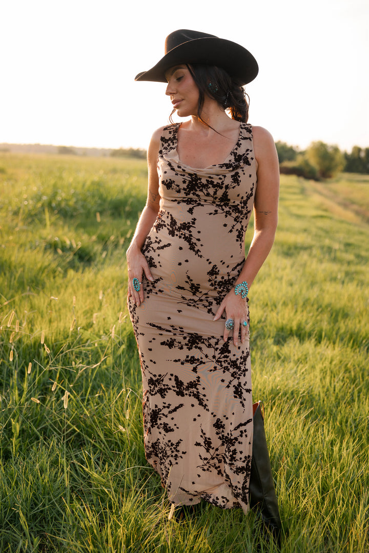 Canyon Bloom Cowl Neck Maxi Dress Pre Order 8/20