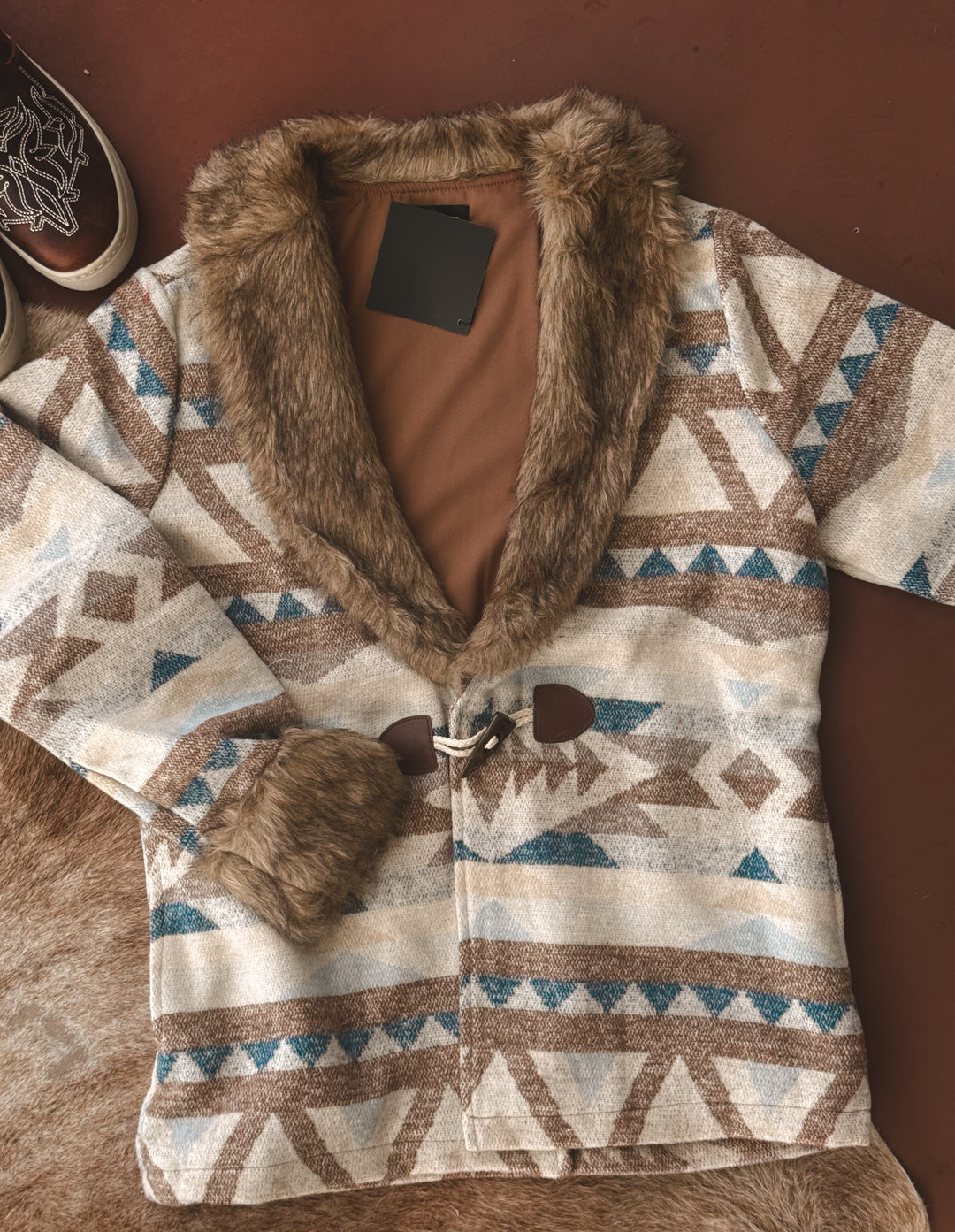 Belle of the West Aztec Fur Trim Coat