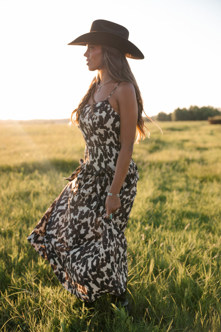 Cow Print Drop Waist Midi Dress PRE ORDER 8/31
