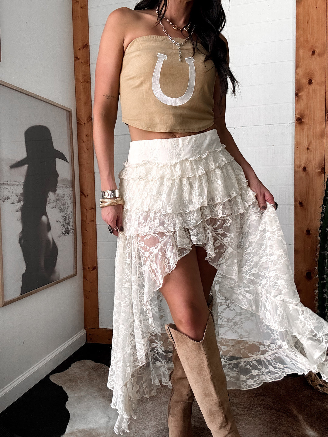 Lace Tiered Maxi Skort – Cream