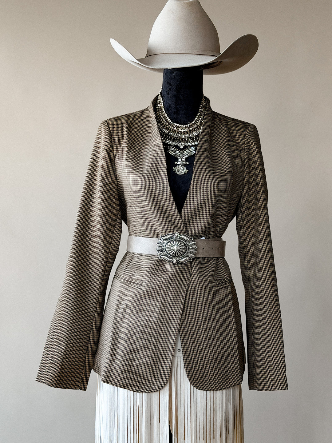 Belted Houndstooth Blazer