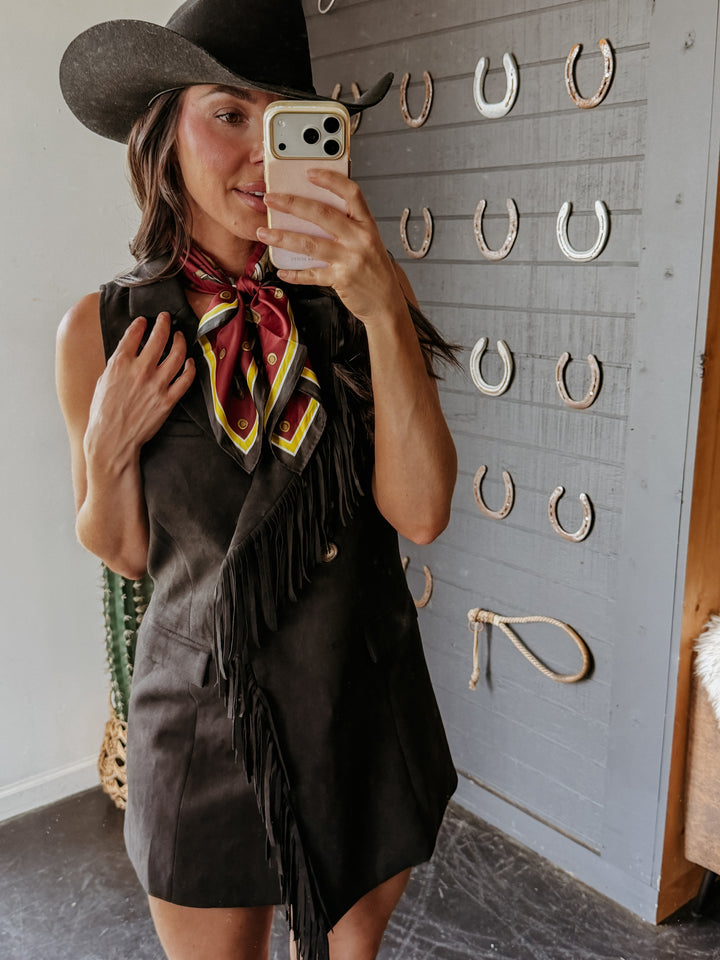 Double Fringe Suede Dress - Black