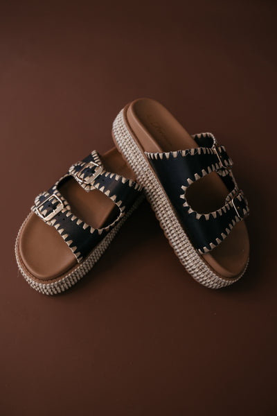 Western Stitch Buckle Platform Sandals – Black – The Wild J Western Stitch Buckle Platform Sandals – Black – The Wild J