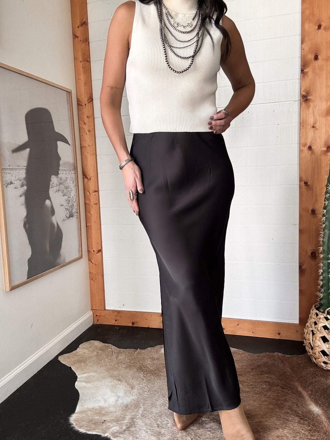 Black Satin Maxi Skirt