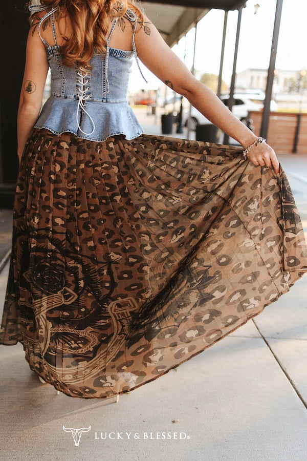 Leopard &amp; Horseshoe Sheer Maxi Skirt