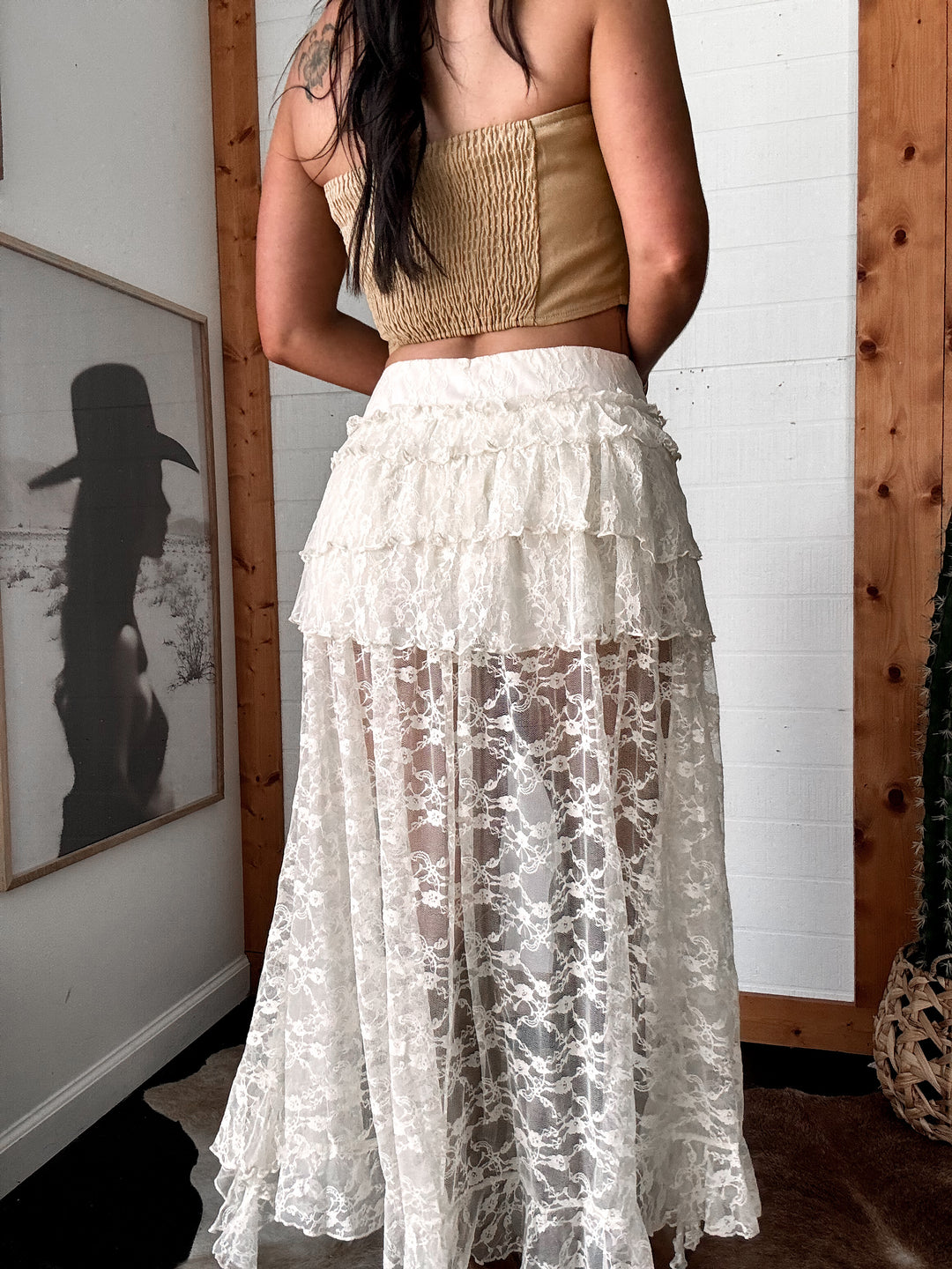 Lace Tiered Maxi Skort – Cream