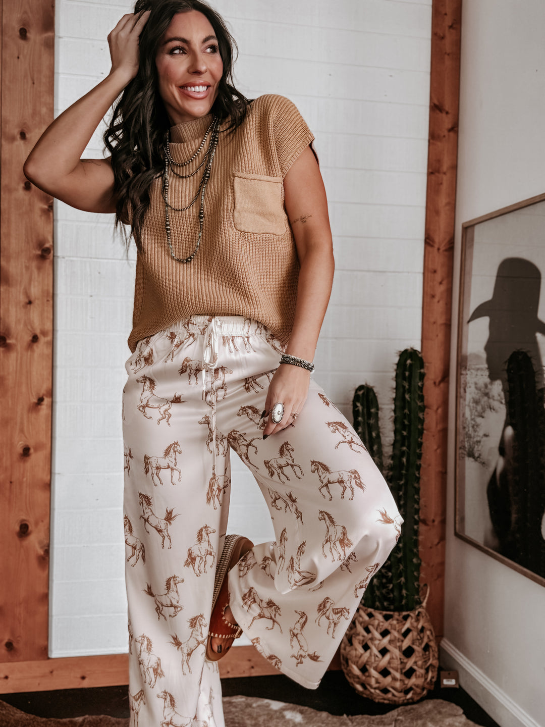 Western Horse Satin Pants