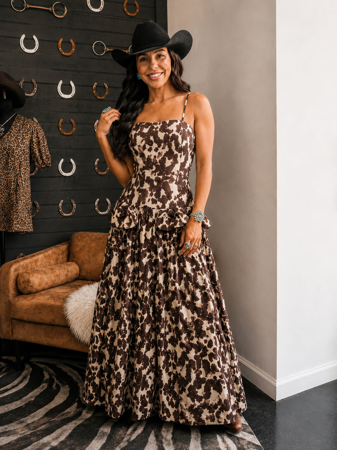 Cow Print Drop Waist Midi Dress PRE ORDER 8/31 L