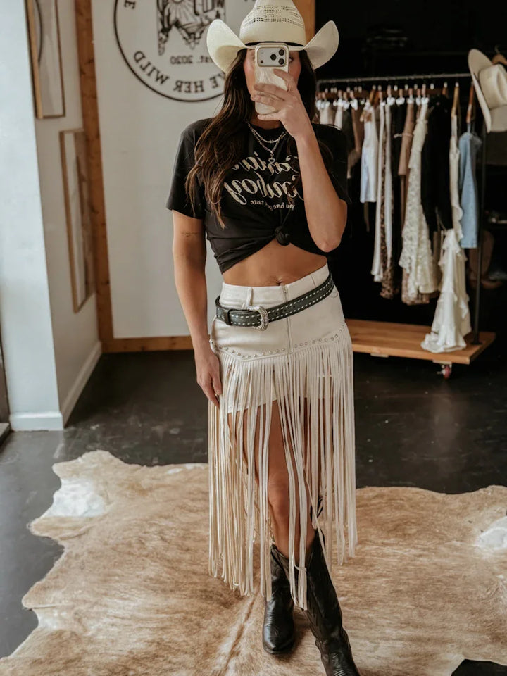 County Line Fringe Shorts - White