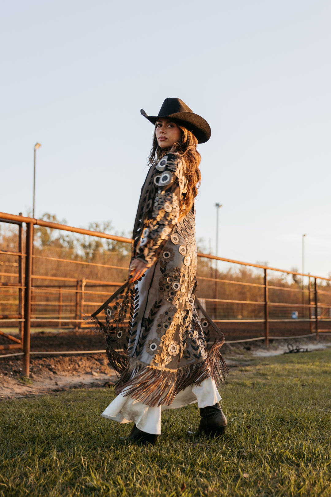 Gold Dust Leather Fringe Duster