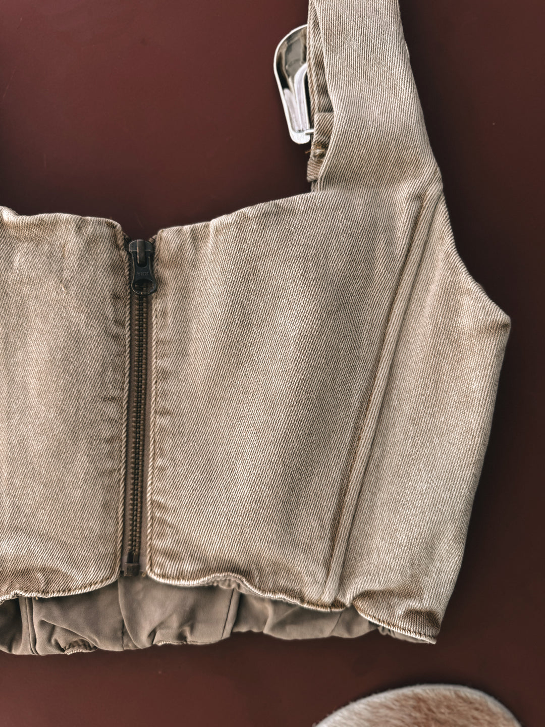 Western Buckle Strap Denim Corset Top