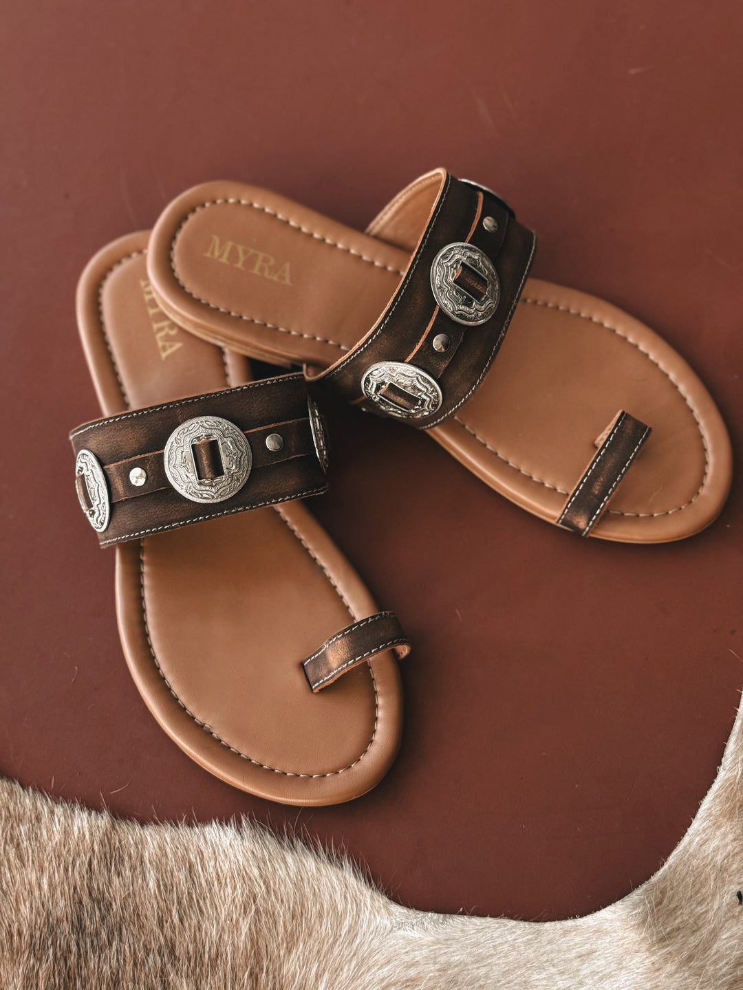 Vintage Brown Western Concho Sandals