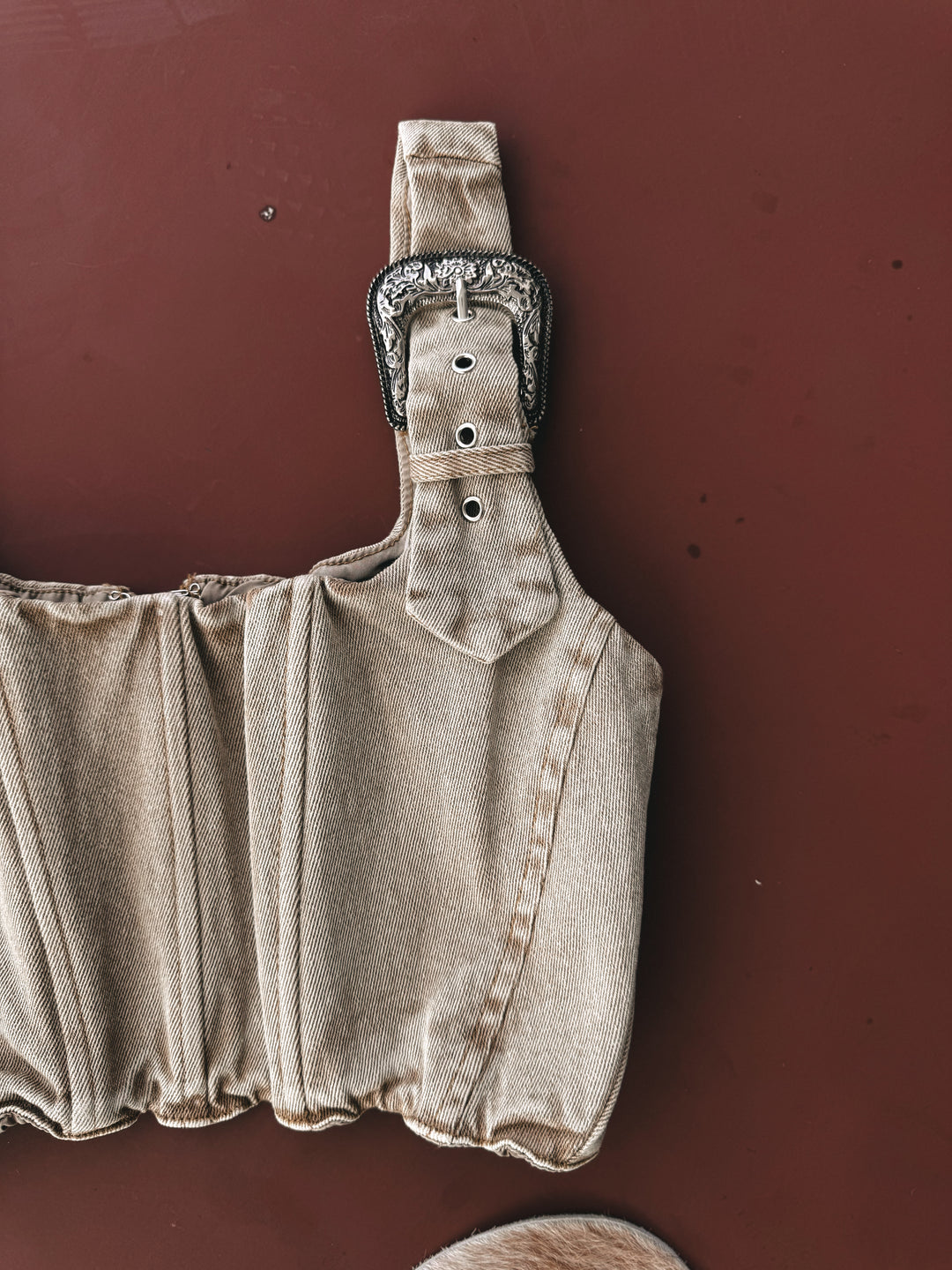 Western Buckle Strap Denim Corset Top