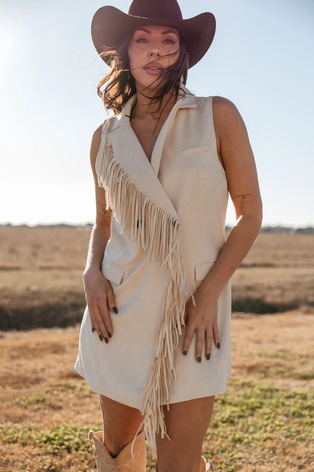 cream tassel dress Women's Shape Cream Linen Look Tassel Hem Asymmetric Mini Dress