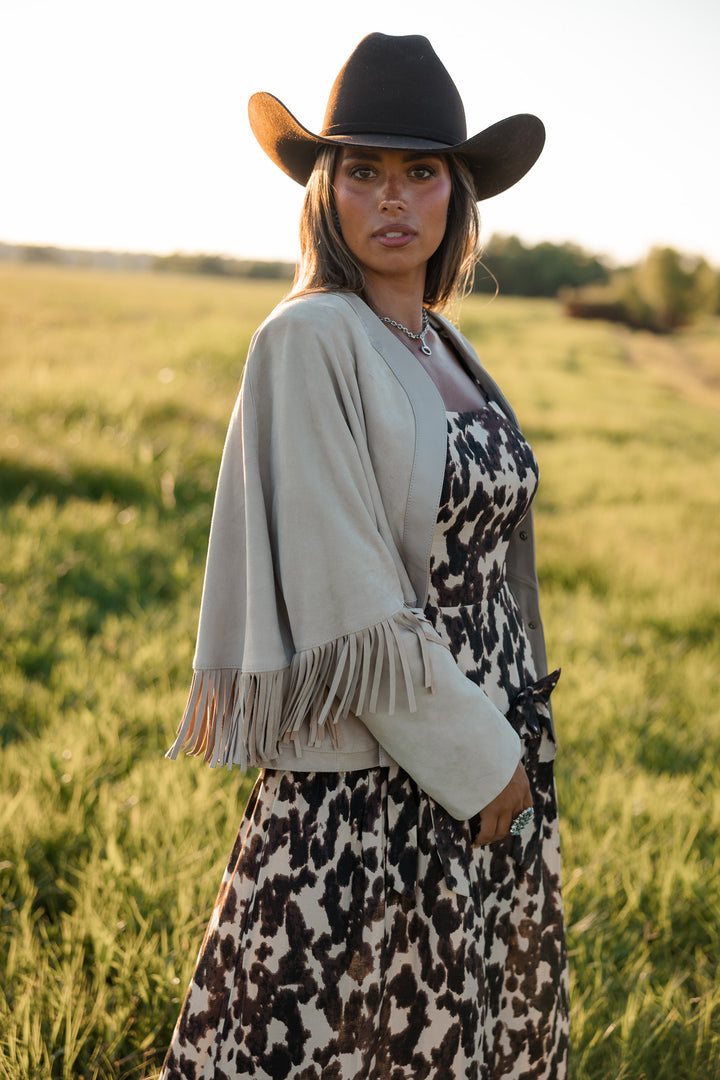 Cow Print Drop Waist Midi Dress PRE ORDER 8/31
