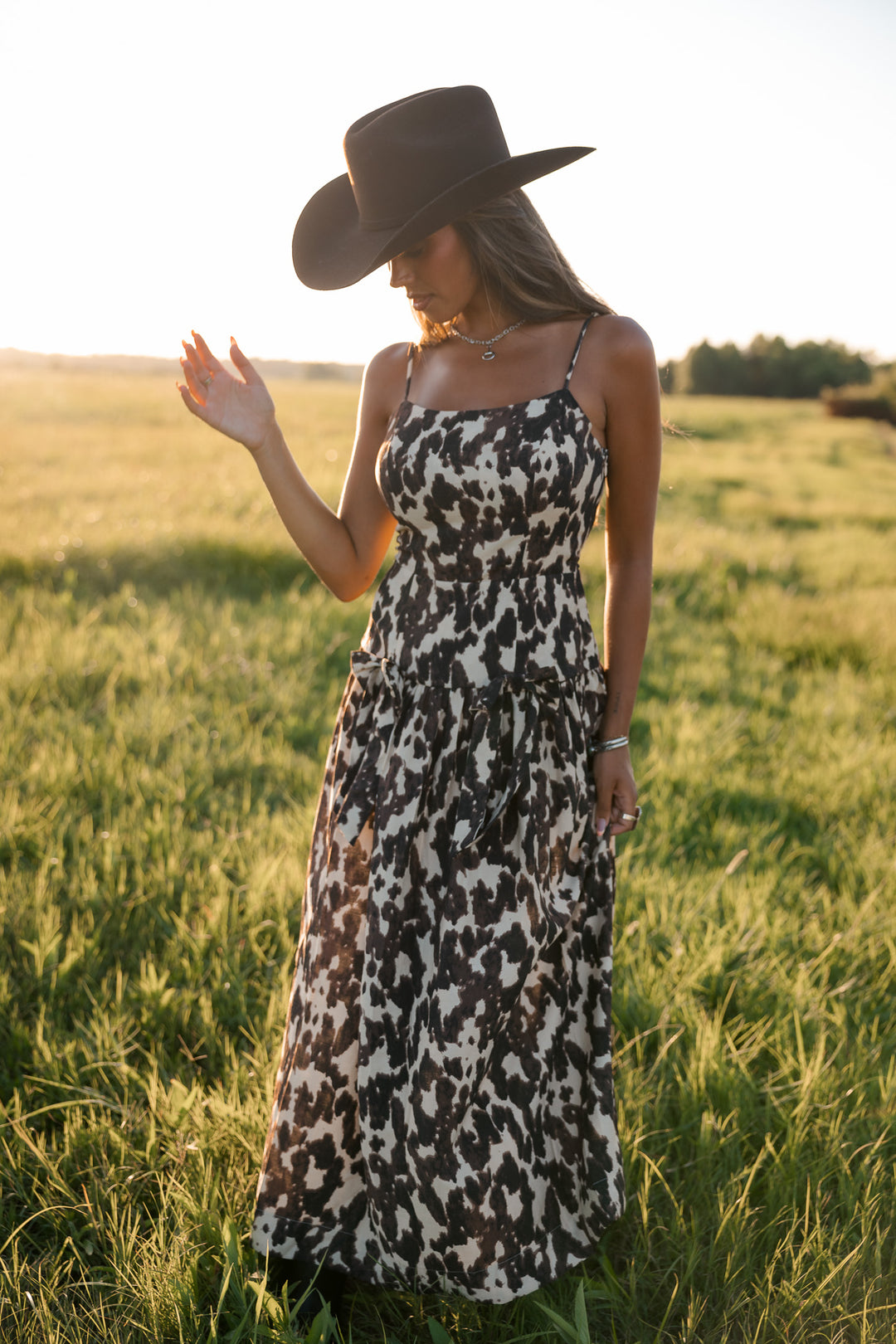 Cow Print Drop Waist Midi Dress PRE ORDER 8/31