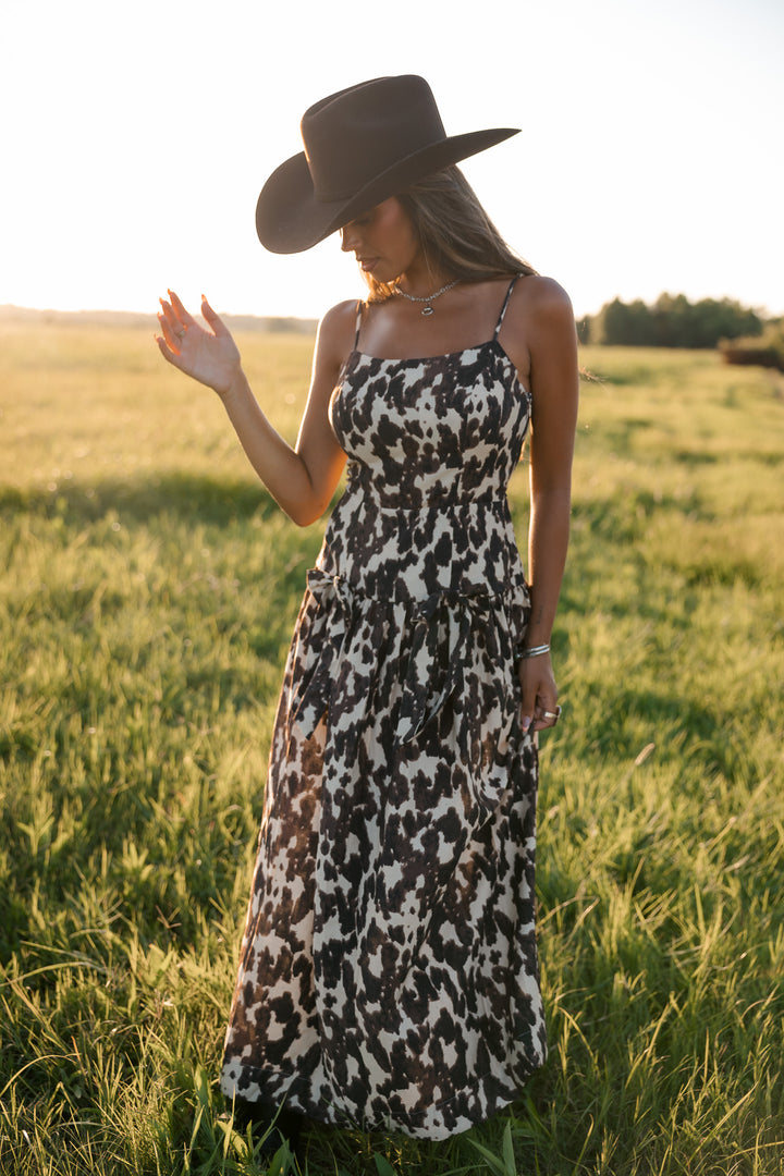 Cow Print Drop Waist Midi Dress PRE ORDER 8/31