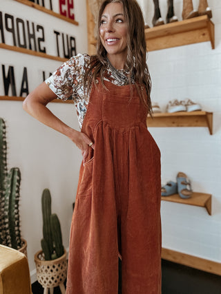 The Corduroy Wide Leg Overall (Rust)