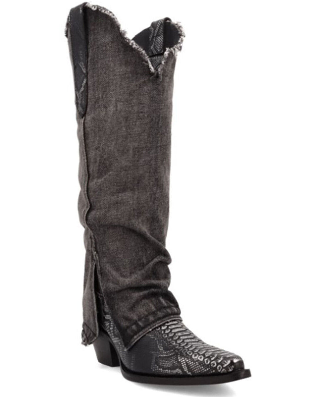 Dingo Shabby Black Denim & Lizard Embossed Western Boots