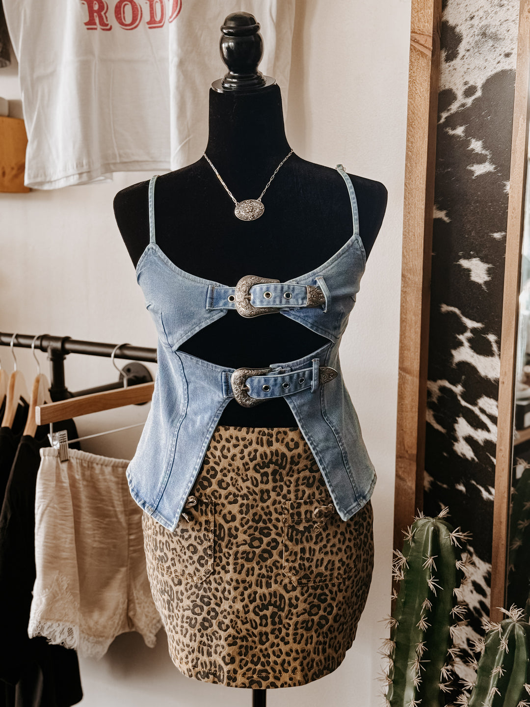 Leopard Denim Mini Skort