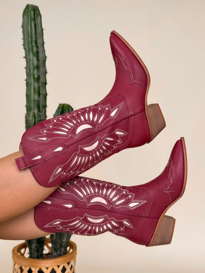 Western Sun Cutout Boots (Dusted Ruby)