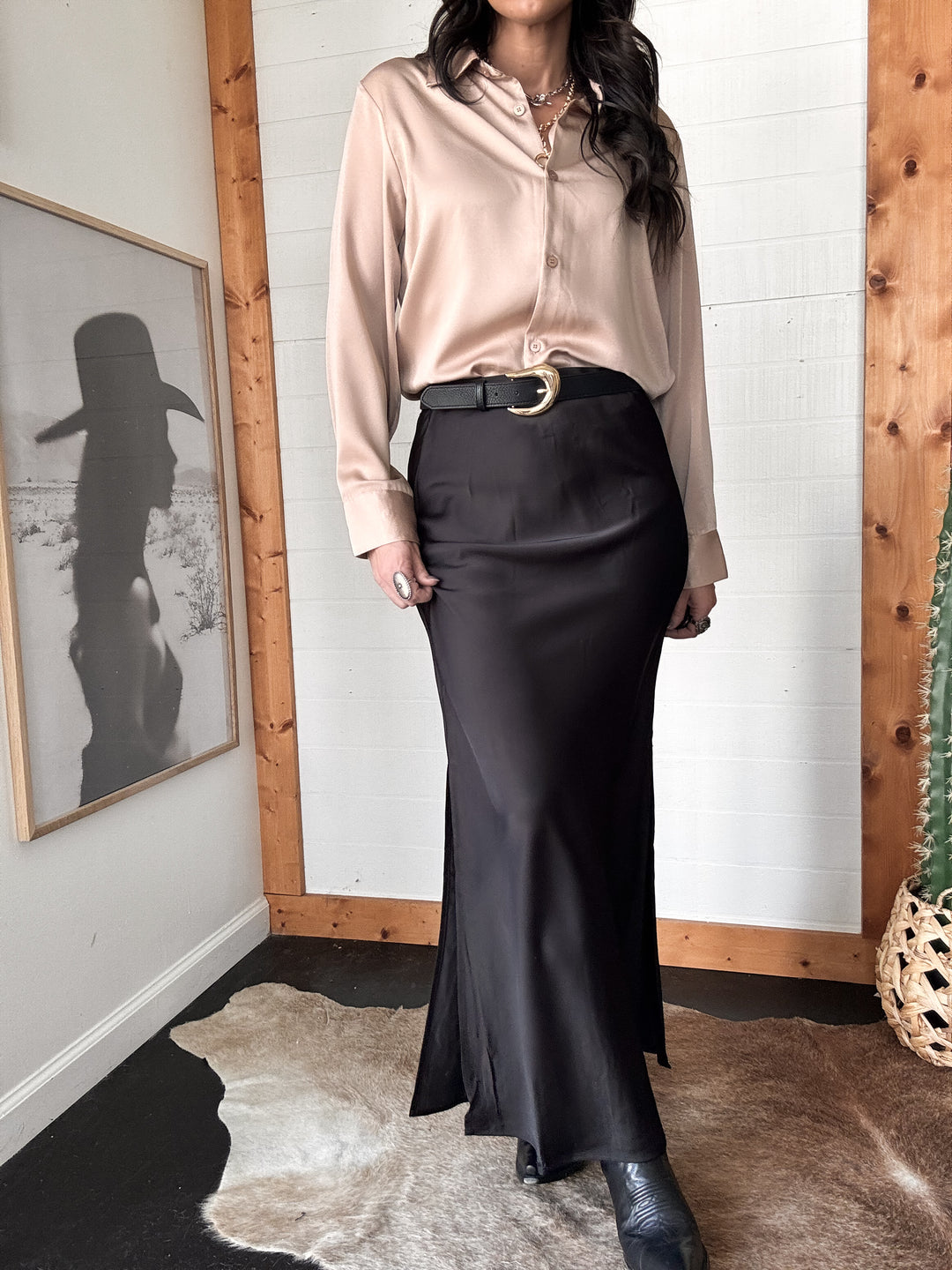 Black Satin Maxi Skirt